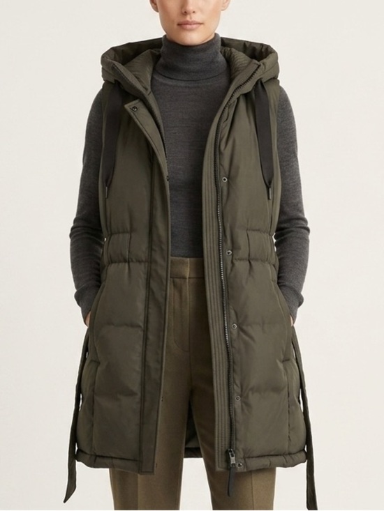 Sam Edelman Jackets & Blazers - Sam Edelman Hooded Long Puffer Vest Dark Olive Green Small Adjustable Waist - S
